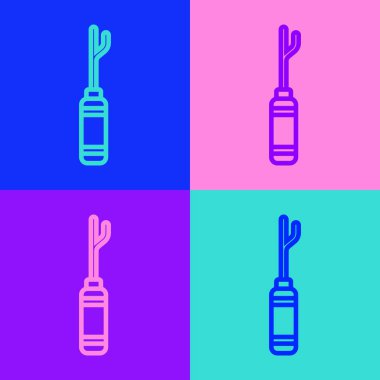 Ahşap saplı popüler sanat çizgisi Awl aracı renk arkaplanında izole edilmiş. İş gereçleri terzi endüstrisi. Vektör İllüstrasyonu.