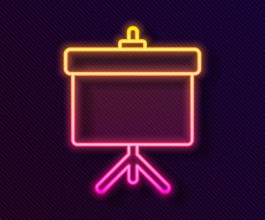 Parlak neon hattı sunum tahtası, grafik, çizelge, diyagram, bilgi grafiği, turta grafik simgesi siyah arkaplanda izole edilmiş. Vektör İllüstrasyonu.