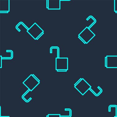 Yeşil Hat Açık asma kilit simgesi mavi arkaplanda izole edilmiş pürüzsüz desen. Kilit açık işareti. Siber güvenlik kavramı. Dijital veri koruması. Vektör İllüstrasyonu.