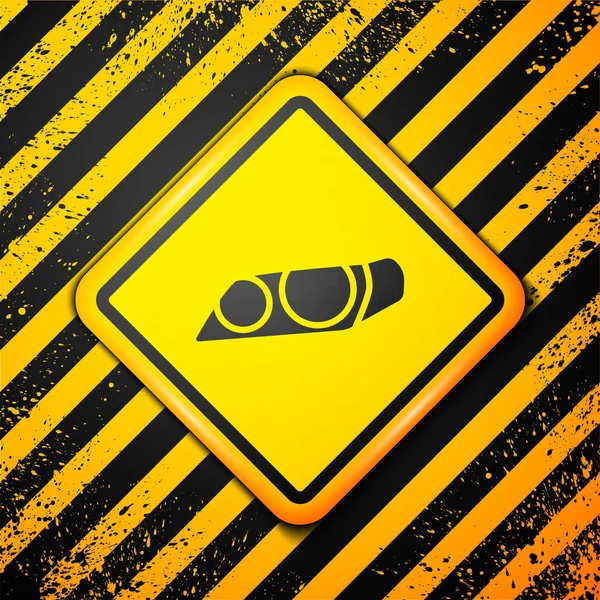 Μαύρο Αυτοκίνητο Προβολέα Εικονίδιο Απομονώνονται Κίτρινο Φόντο Σημάδι Προειδοποίησης Εικονογράφηση — Διανυσματικό Αρχείο