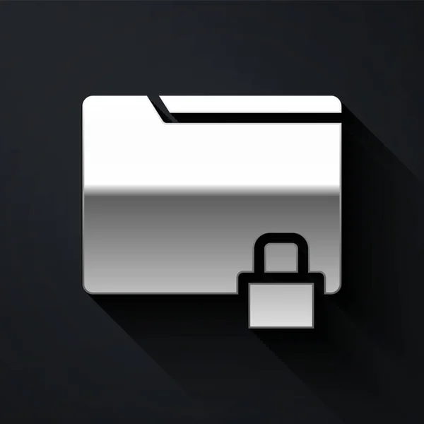 Silver Folder Lock Icon Isolated Black Background Closed Folder Padlock — Stock Vector