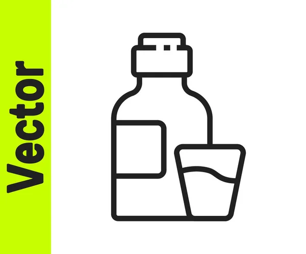 Black Line Bottle Medicine Syrup Dose Measuring Cup Solid Icon — Stock Vector