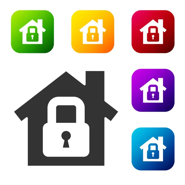 Black House Protection Icon Isolated White Background Home Lock Protection — Stock Vector