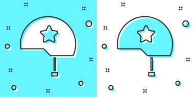 Siyah çizgi askeri miğfer ikonu yeşil ve beyaz arka planda izole edildi. Ordu şapkasının savunma ve koruma sembolü. Koruyucu şapka. Rastgele dinamik şekiller. Vektör İllüstrasyonu.