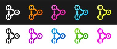 Su damlaları için kimyasal formülü siyah ve beyaz arkaplanda izole edilmiş H2O şekilli simge olarak ayarla. Vektör İllüstrasyonu.