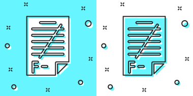 Yanlış cevapları olan siyah çizgi sınav kağıdı yeşil ve beyaz arkaplanda izole edilmiş anket simgesi. Test sonuçlarının kötü notu. Rastgele dinamik şekiller. Vektör İllüstrasyonu.