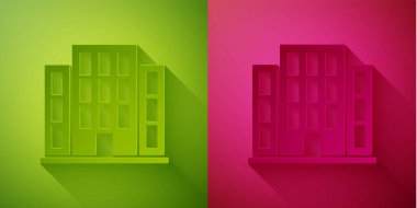 Kağıt kesiği ev simgesi yeşil ve pembe arka planda izole edilmiş. Ev sembolü. Kağıt sanatı tarzı. Vektör İllüstrasyonu.