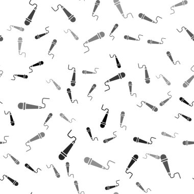 Siyah mikrofon simgesi beyaz arkaplanda izole edilmiş kusursuz desen. Radyodaki mikrofondan. Sözcü işareti. Vektör İllüstrasyonu.