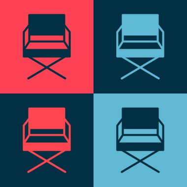 Pop Sanat Yönetmeni film koltuğu ikonu renk arka planında izole edilmiş. Film endüstrisi. Vektör İllüstrasyonu.