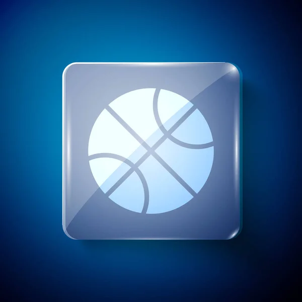 Bílý Basketbal Ikona Izolované Modrém Pozadí Sportovní Symbol Čtvercové Sklo — Stockový vektor