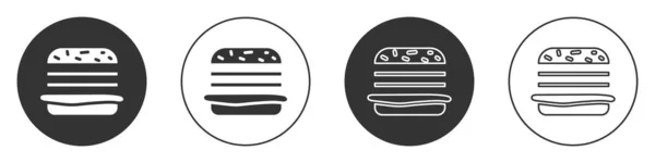 Icône Burger Noir Isolé Sur Fond Blanc Icône Hamburger Cheeseburger — Image vectorielle
