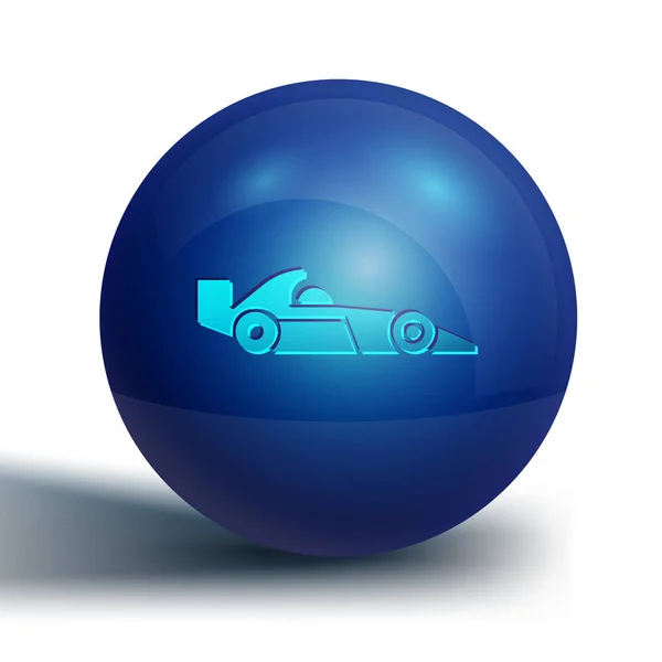 蓝色一级方程式赛车图标隔离在白色背景 蓝色圆环按钮 病媒图解 — 图库矢量图片