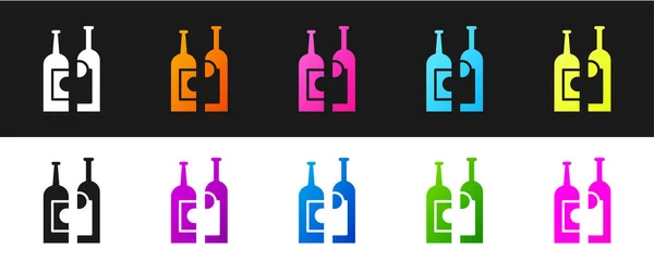 Set Bottles Wine Icon Isolated Black White Background Vector Illustration — Stock Vector