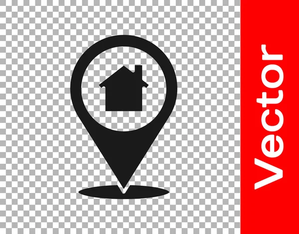 Puntero Mapa Negro Con Icono Casa Aislado Sobre Fondo Transparente — Vector de stock