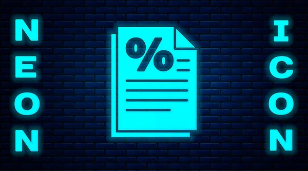 Glowing Neon Finance Document Icon Isolated Brick Wall Background Paper — Stock Vector