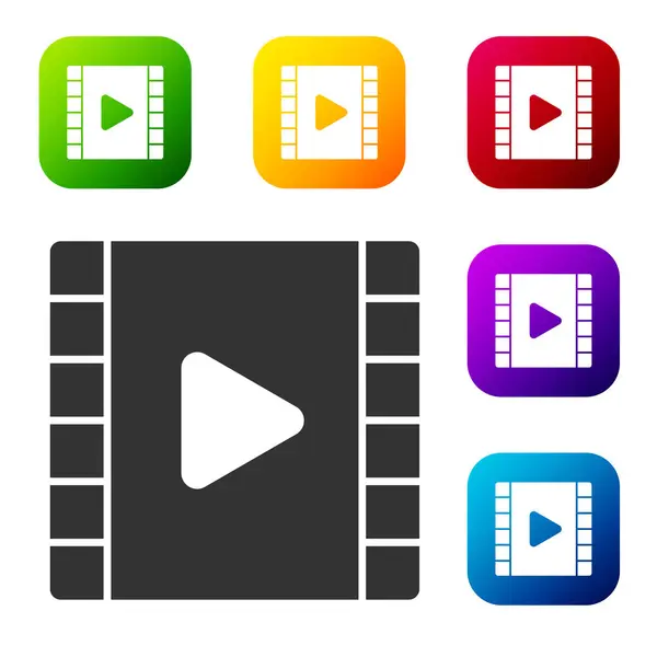 Black Play Video Icoon Geïsoleerd Witte Achtergrond Filmstrip Met Speelbord — Stockvector