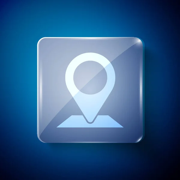 Icona Del Pin Mappa Bianca Isolata Sfondo Blu Navigazione Puntatore — Vettoriale Stock