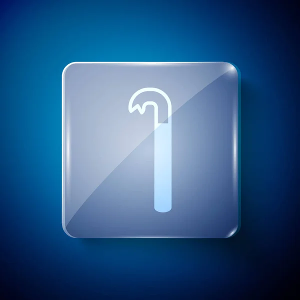 Icône Crowbar Blanche Isolée Sur Fond Bleu Panneaux Carrés Verre — Image vectorielle