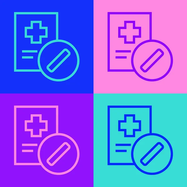 Pop Art Linie Medizinisches Rezept Symbol Isoliert Auf Farbigem Hintergrund — Stockvektor
