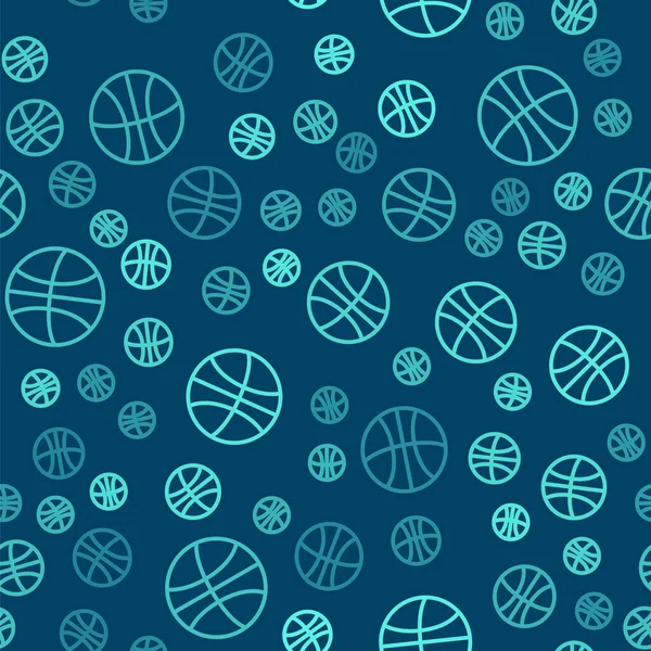 Зеленая Линия Баскетбольный Мяч Значок Изолированный Бесшовный Узор Синем Фоне — стоковый вектор