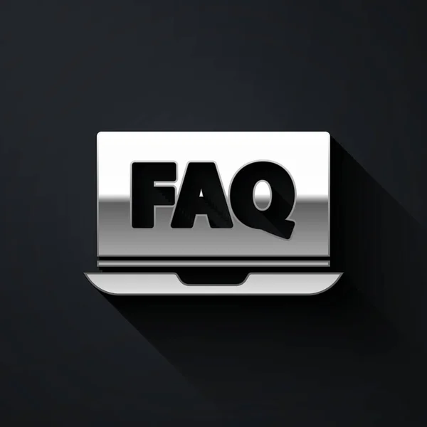 Silver Laptop Faq Icon Isolated Black Background Adjusting Service Setting — Stock Vector