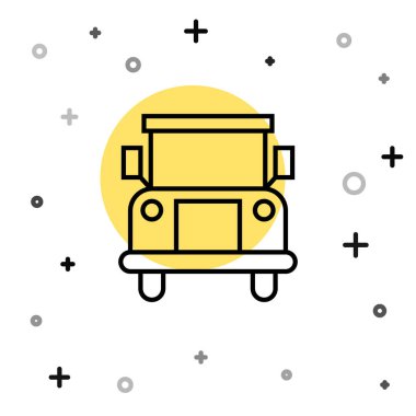 Siyah çizgi okul servisi simgesi beyaz arkaplanda izole edildi. Toplu taşıma sembolü. Rastgele dinamik şekiller. Vektör İllüstrasyonu.