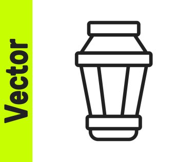 Siyah çizgi bahçe lambası ikonu beyaz arkaplanda izole edilmiş. Güneş enerjili lamba. Fener. Sokak lambası. Vektör İllüstrasyonu.