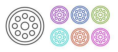 Beyaz arkaplanda izole edilmiş kıyafet simgesi için siyah çizgi dikiş düğmesi. Giysi düğmesi. Simgeleri renklendirin. Vektör İllüstrasyonu.