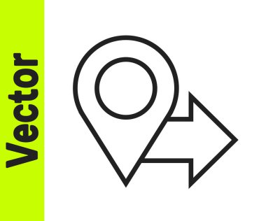 Siyah çizgi harita pin simgesi beyaz arkaplanda izole edildi. Navigasyon, işaret, konum, harita, GPS, yön, yer, pusula, arama konsepti. Vektör İllüstrasyonu.