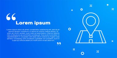 Mavi arkaplanda beyaz çizgi haritası simgesi izole edildi. Navigasyon, işaret, konum, harita, GPS, yön, yer, pusula, arama konsepti. Vektör İllüstrasyonu.