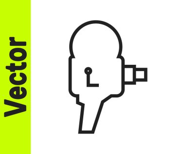 Siyah çizgi Retro sinema kamera ikonu beyaz arkaplanda izole edildi. Video kamera. Film tabelası. Film projektörü. Vektör İllüstrasyonu.