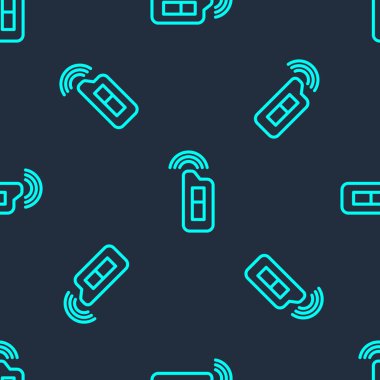 Uzaktan izole edilmiş ikonlu yeşil çizgili araba anahtarı mavi arka planda kusursuz desen. Araba anahtarı ve alarm sistemi. Vektör İllüstrasyonu.