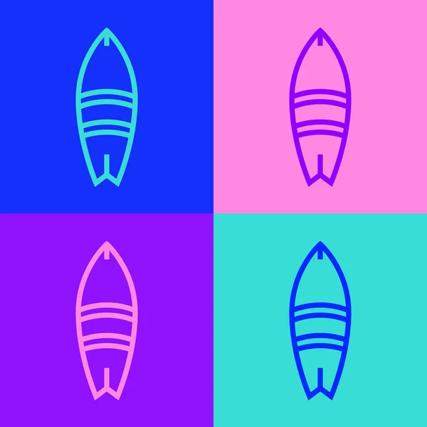 Pop Art Linea Surfboard Icona Isolata Sfondo Colore Tavola Surf — Vettoriale Stock