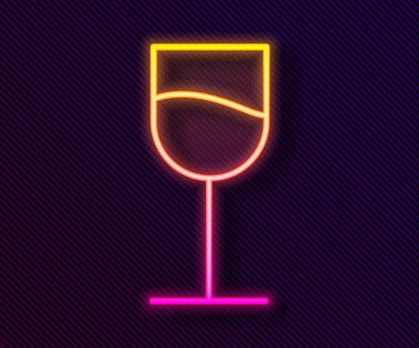 Icono Cristal Vino Línea Neón Brillante Aislado Sobre Fondo Negro — Vector de stock