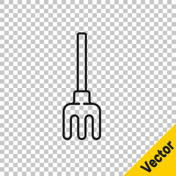 Black Line Garden Rake Icon Isolated Transparent Background Tool Horticulture — Stock Vector