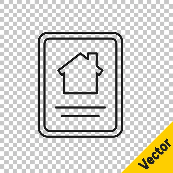 Black Line Online Real Estate House Tablet Icon Isolated Transparent — Stock Vector