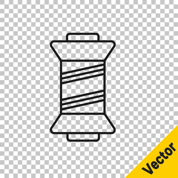 Black Line Sewing Thread Spool Icon Isolated Transparent Background Yarn — Stock Vector