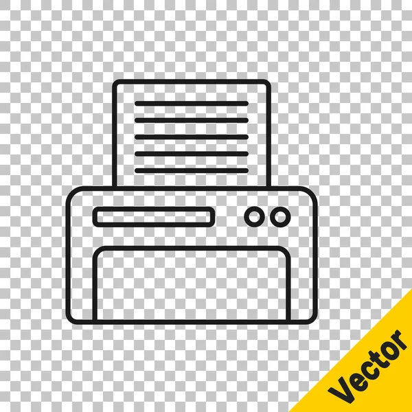 Icono Impresora Línea Negra Aislado Sobre Fondo Transparente Ilustración Vectorial — Vector de stock