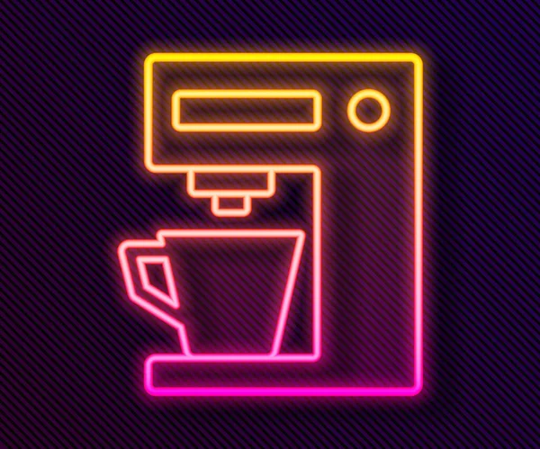 黒の背景に隔離されたネオンラインコーヒーマシンのアイコンを光る ベクターイラスト — ストックベクタ