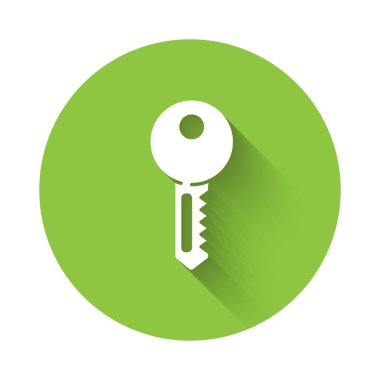 Beyaz Saray 'ın anahtar simgesi uzun gölgelerle izole edilmiş. Yeşil daire düğmesi. Vektör İllüstrasyonu.