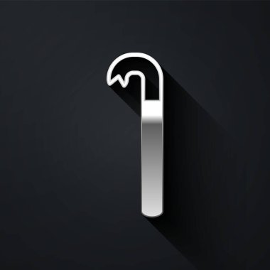 Silver Crowbar simgesi siyah arkaplanda izole edildi. Uzun gölge tarzı. Vektör İllüstrasyonu.