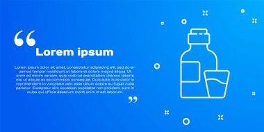 Beyaz çizgi çizili ilaç şurubu ve mavi arka planda izole edilmiş katı bardaktaki ikon dozajı. Vektör İllüstrasyonu.