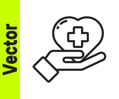 Siyah Çizgi Kalbi beyaz arka planda izole edilmiş bir haç simgesi. İlk yardım. Sağlık, tıbbi ve eczane işaretleri. Vektör İllüstrasyonu.