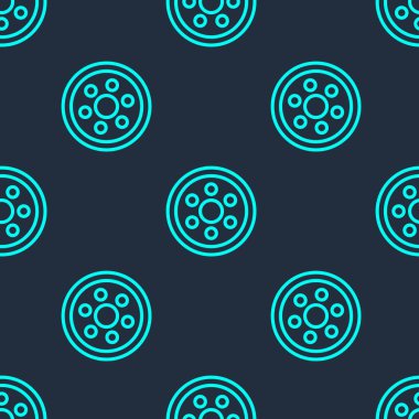 Bir araba simgesi için yeşil çizgi alloy tekerleği mavi arka planda izole edilmiş pürüzsüz desen. Vektör İllüstrasyonu.