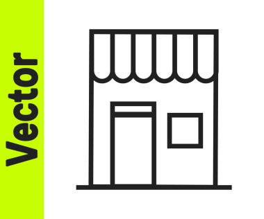 Siyah çizgi kahve dükkanı ikonu beyaz arka planda izole edilmiş. Vektör İllüstrasyonu.