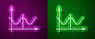 Parlak neon çizgisi, çizelge, çizelge, şema, bilgi grafiği, turta grafik simgesi mor ve yeşil arkaplanda izole edilmiş. Vektör İllüstrasyonu.