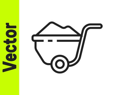 Beyaz arka planda toprak ikonu olan siyah çizgi El Arabası. Alet edevat. Tarım arabası tekerlek çiftliği. Vektör İllüstrasyonu.