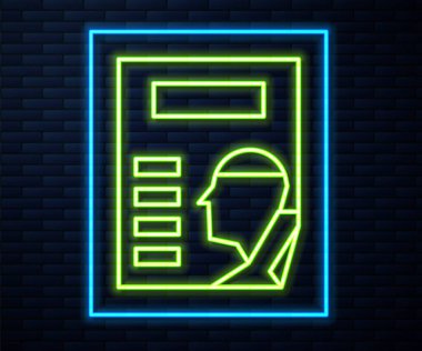 Parlayan neon hattı sinema poster ikonu tuğla duvar arka planında izole edilmiş. Vektör İllüstrasyonu.