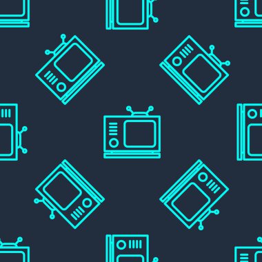 Yeşil çizgi Retro TV simgesi mavi arkaplanda izole edilmiş kusursuz desen. Televizyon tabelası. Vektör İllüstrasyonu.