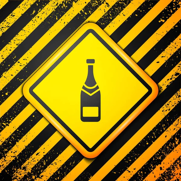 Icono Botella Champán Negro Aislado Sobre Fondo Amarillo Señal Advertencia — Vector de stock